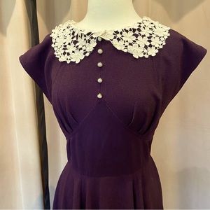 Hell Bunny purple vintage style dress with lace collar size L